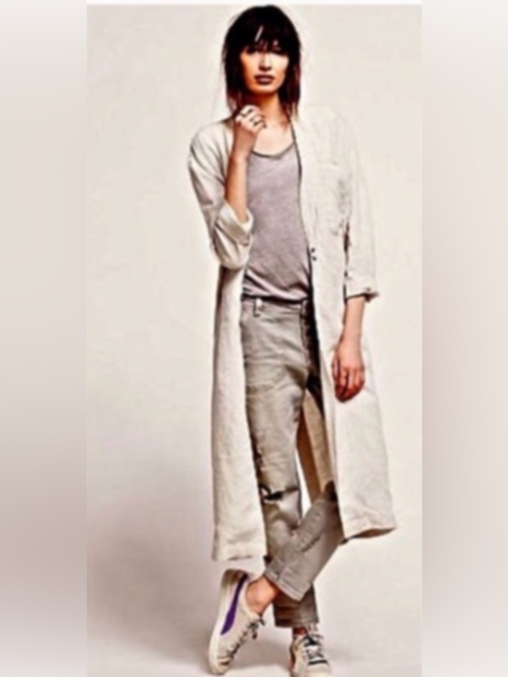 Free People Cream Linen Long Duster Jacket NWT Size Small